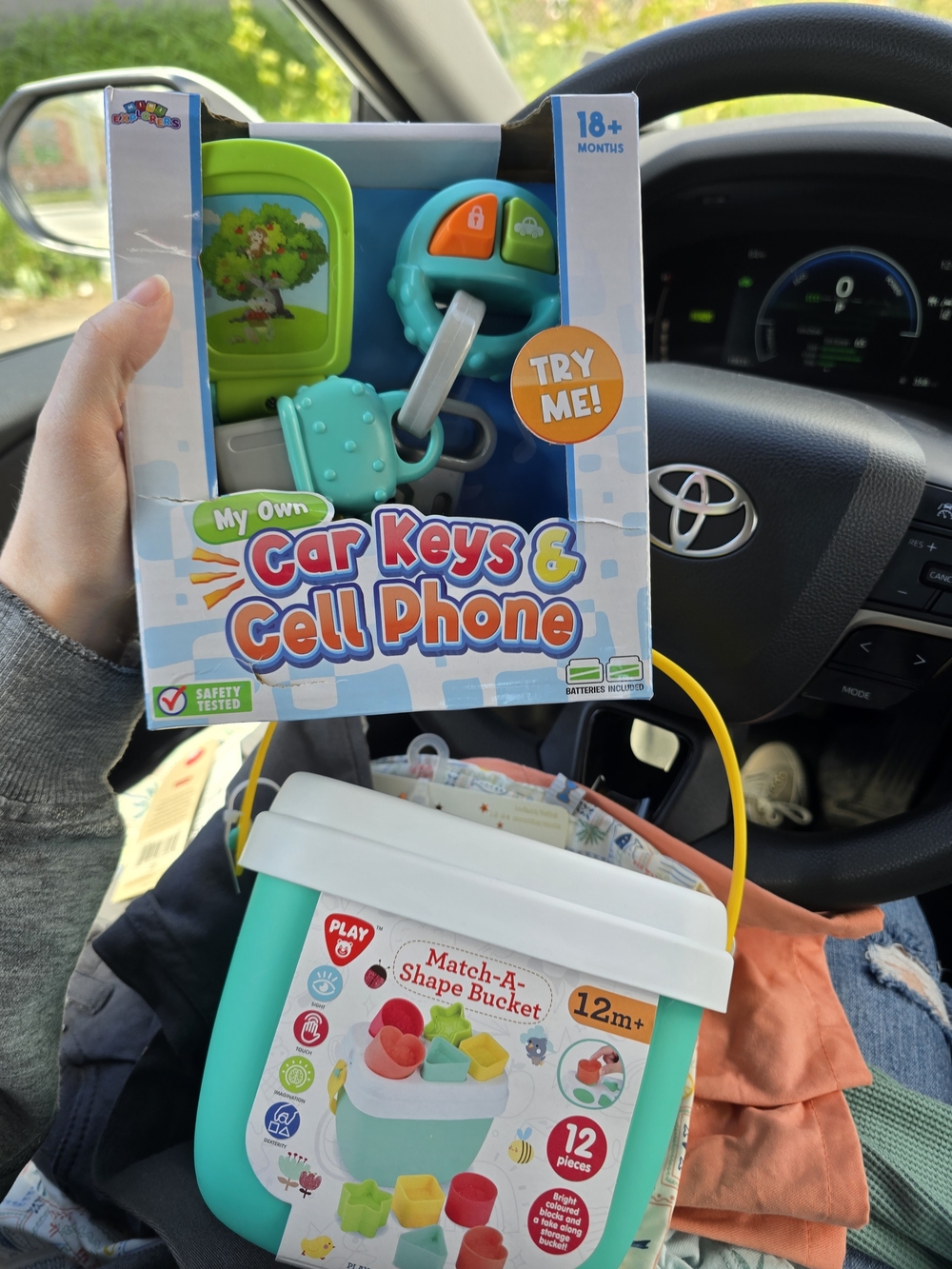 Baby Car Keys & Cell Phone Toy With Match A Shape Bucket